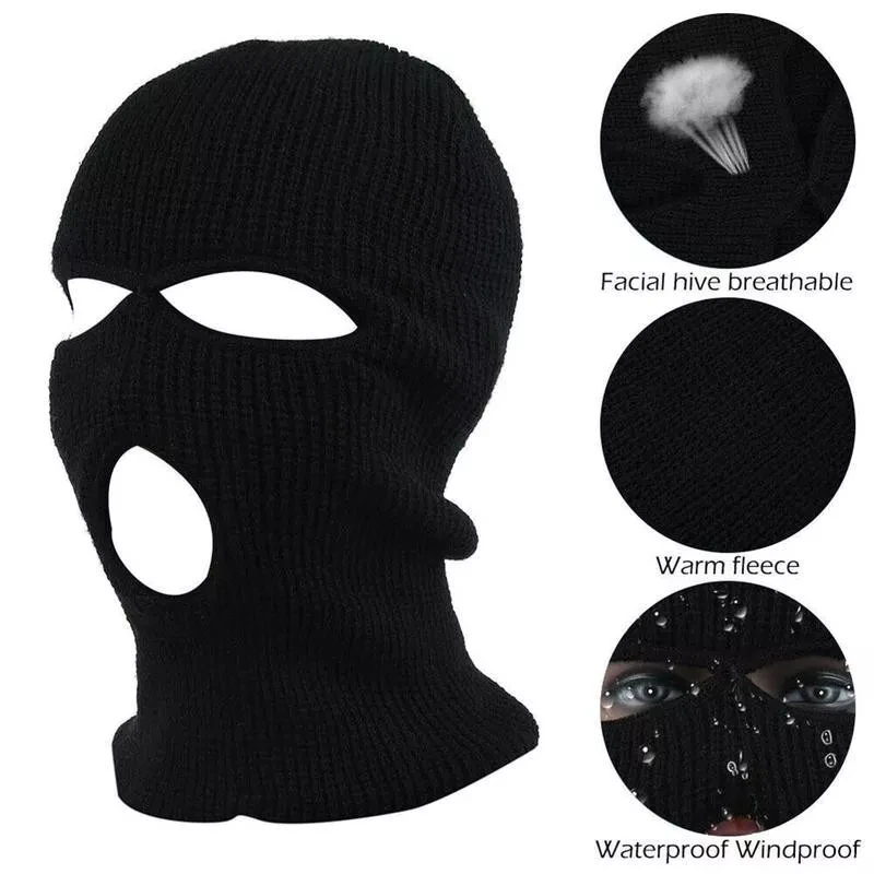 Motorcycle Windproof Full Face Knit Hats Custom SkiMask Men Warm Wool Balaclava embroidery Winter hats Knitted 3 Holes Ski Mask