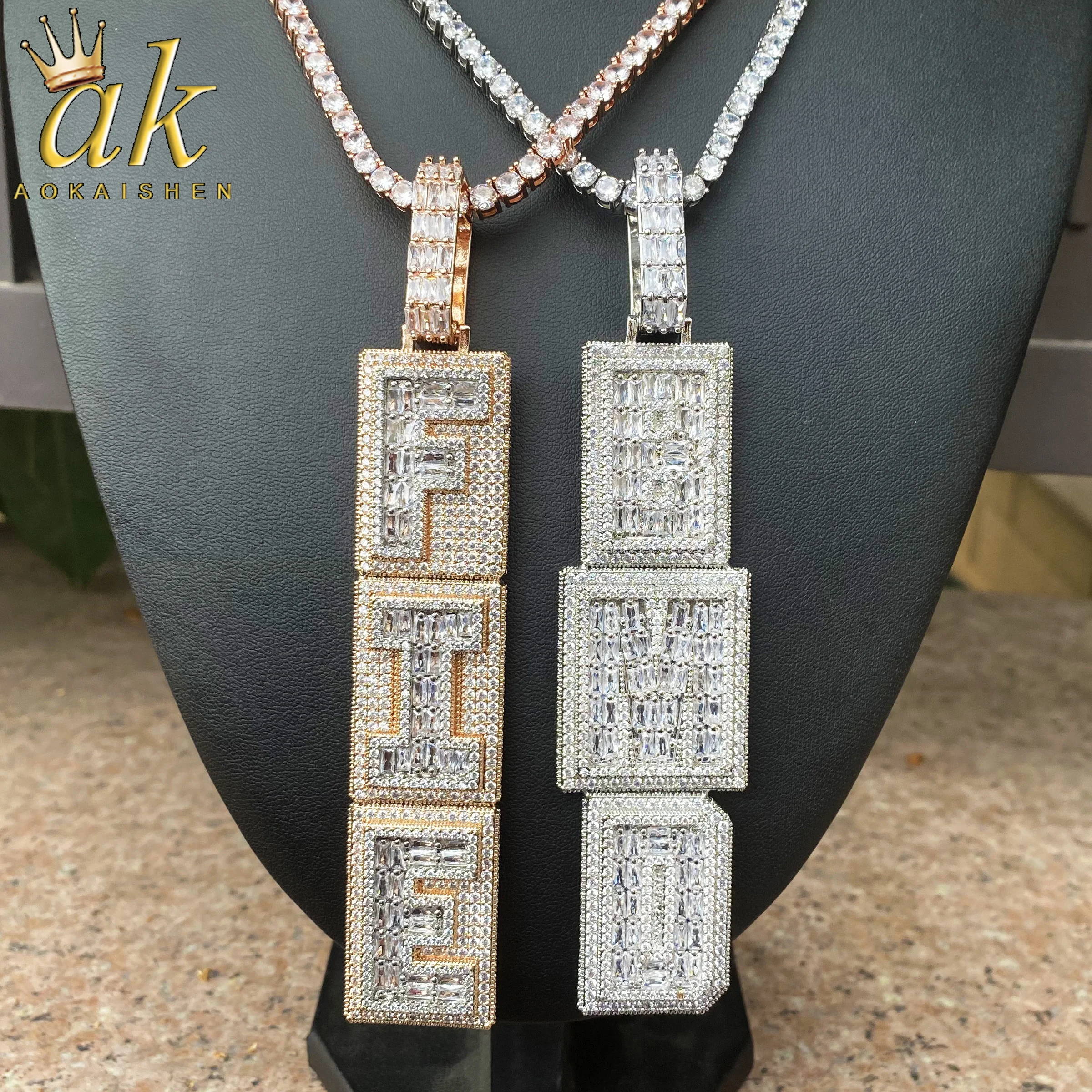 

Aokaishen Iced Out Custom Name Necklace for Men Prong Setting Personazlied Pendant Hip Hop Jewelry