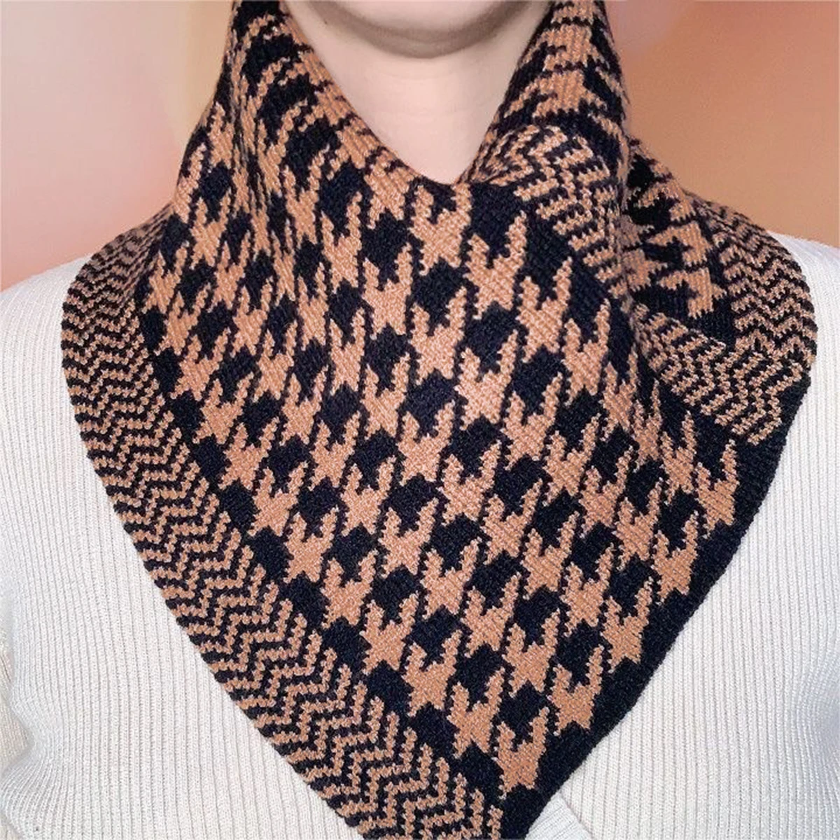 New Fashion Knitted Ring Scarf Women Winter Scarf Plaid Thick Detachable Collar Version Versatile Neck Cover Triangle Scarf