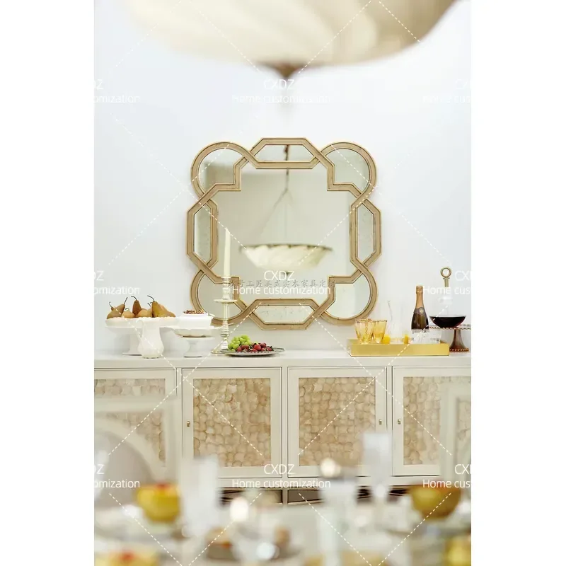 High End Custom Classical Light Luxury Shell Metal Solid Wood TV Cabinet Floor Standing Audio Visual Storage Console
