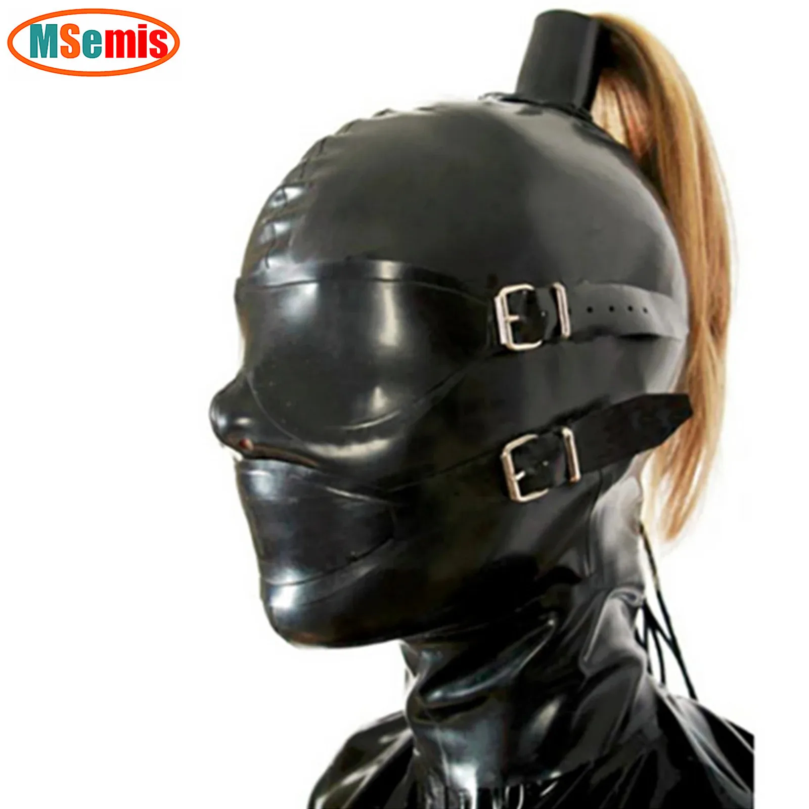 

Adult Unisex Party Masks Latex Hood Mask Flirting Hair Ponytail Wig Detachable Eye Night Club Cosplay Face Cover Head Cover Mask