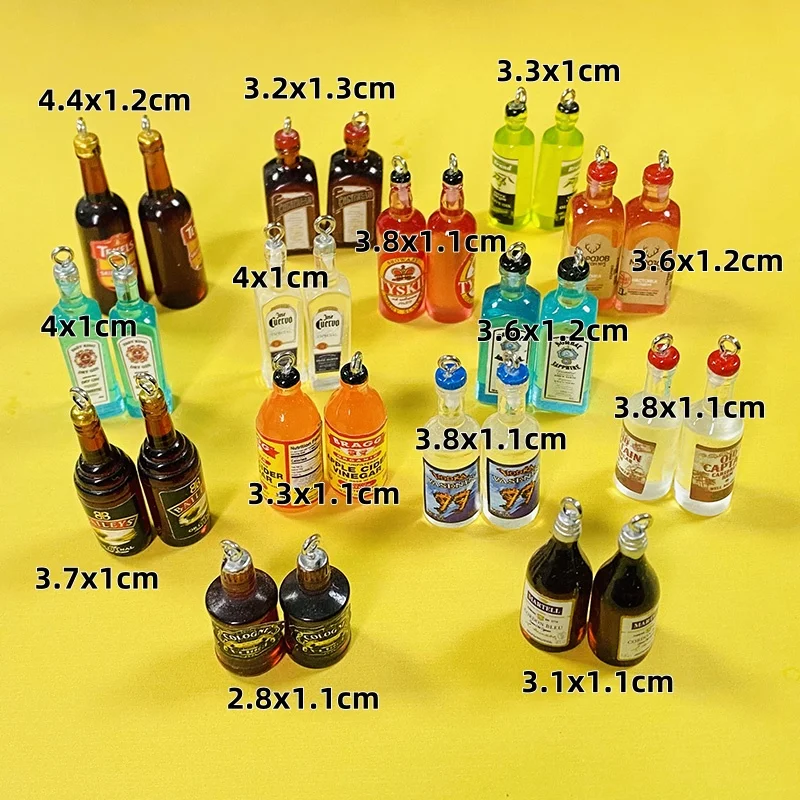 50pcs Wholesale Beer Bottle Resin Charms Bulk Lots Style Drink Pendant Accessory Diy For Earring Keychians Jewelry Making