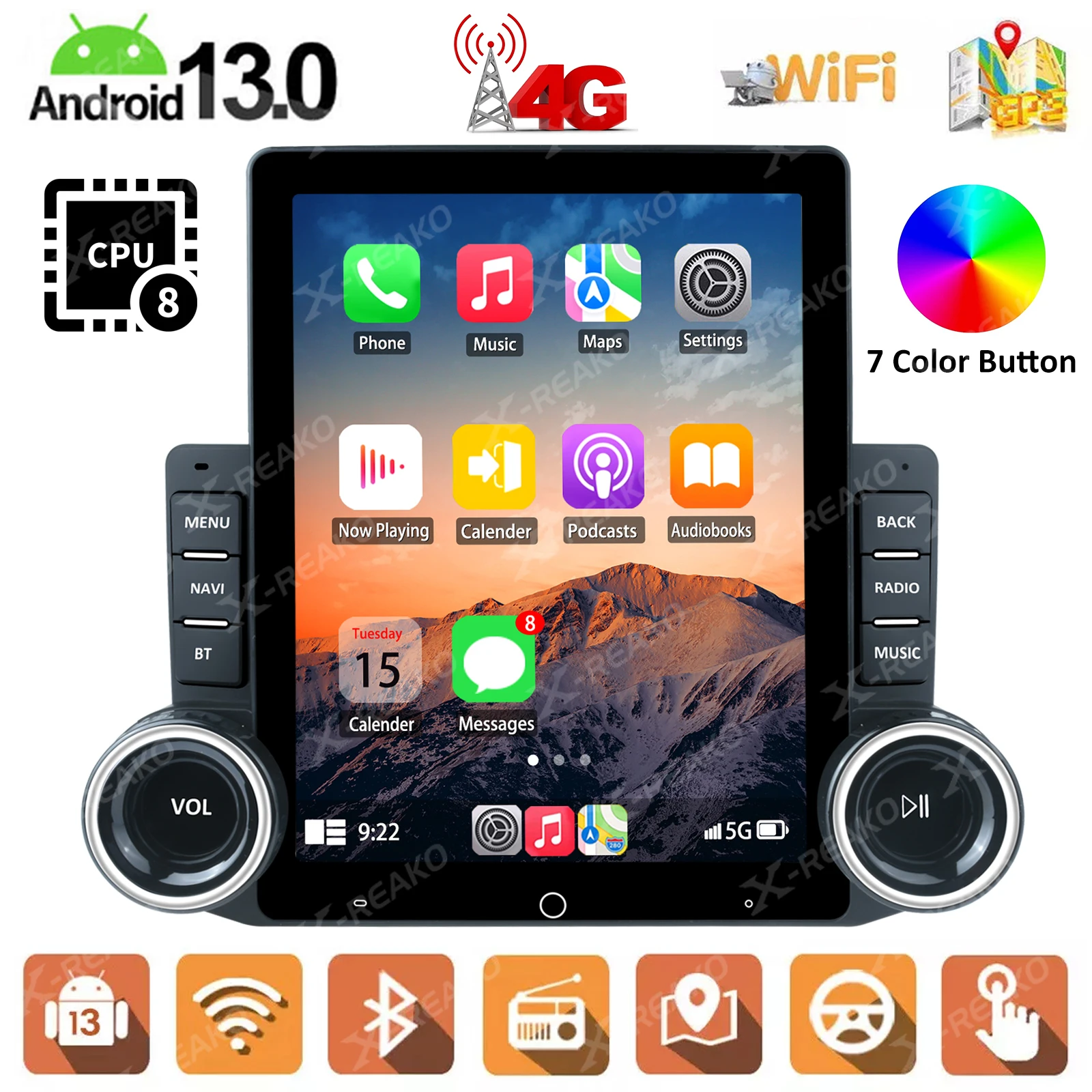 X-REAKO 9.7-inch Universal Android 13 Dual Knob Car Radio 6+128G Car Music Multimedia Player 4G FM Carplay WIFI SWC Mirror Link