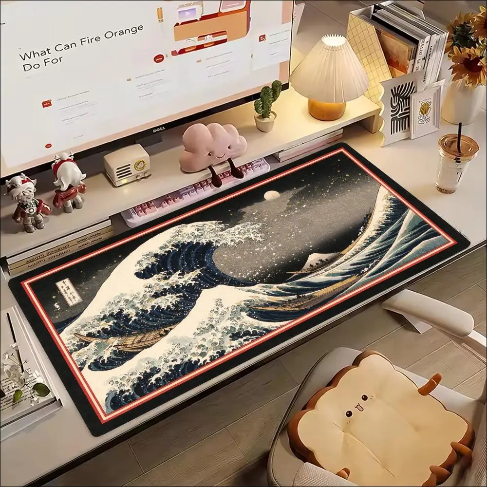 Cozy Home Office Raccoon Flower Moon Mouse Pad Desk Mat Thick Rubber Large Size Non Slip Base