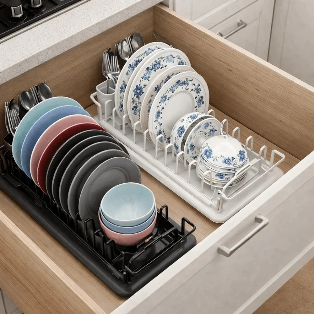 

Нескользящая расширяемая сушилка для посуды с большой вместимостью, подставка для столовых приборов, экономия места