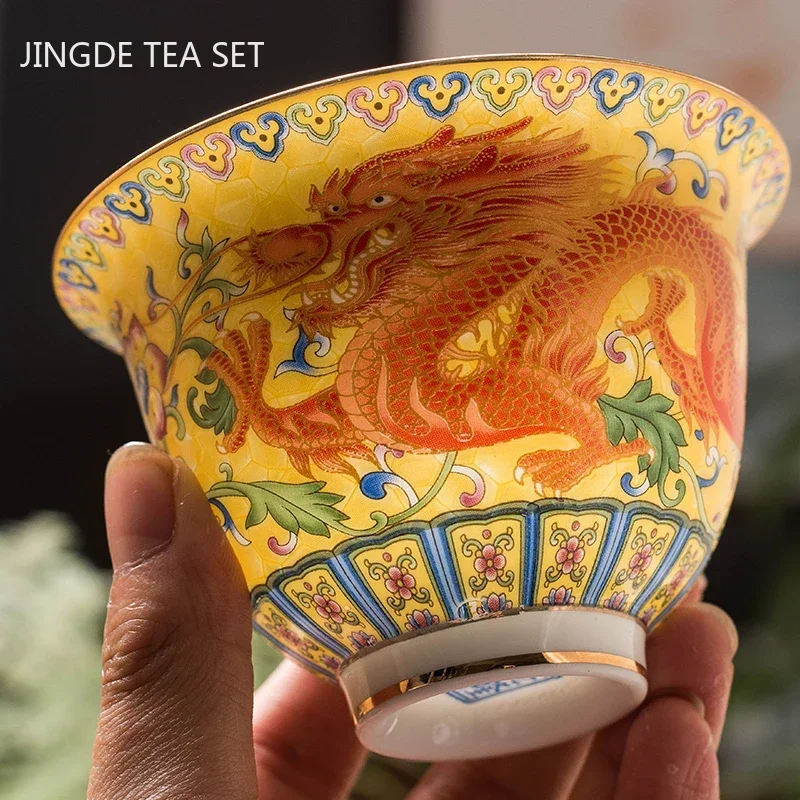 Ceramics Sancai Gaiwan Bowl Dragon and Phoenix Master Cup Tea Cup Handmade Enamel Color Tea Bowl High-end Respect Tea Set