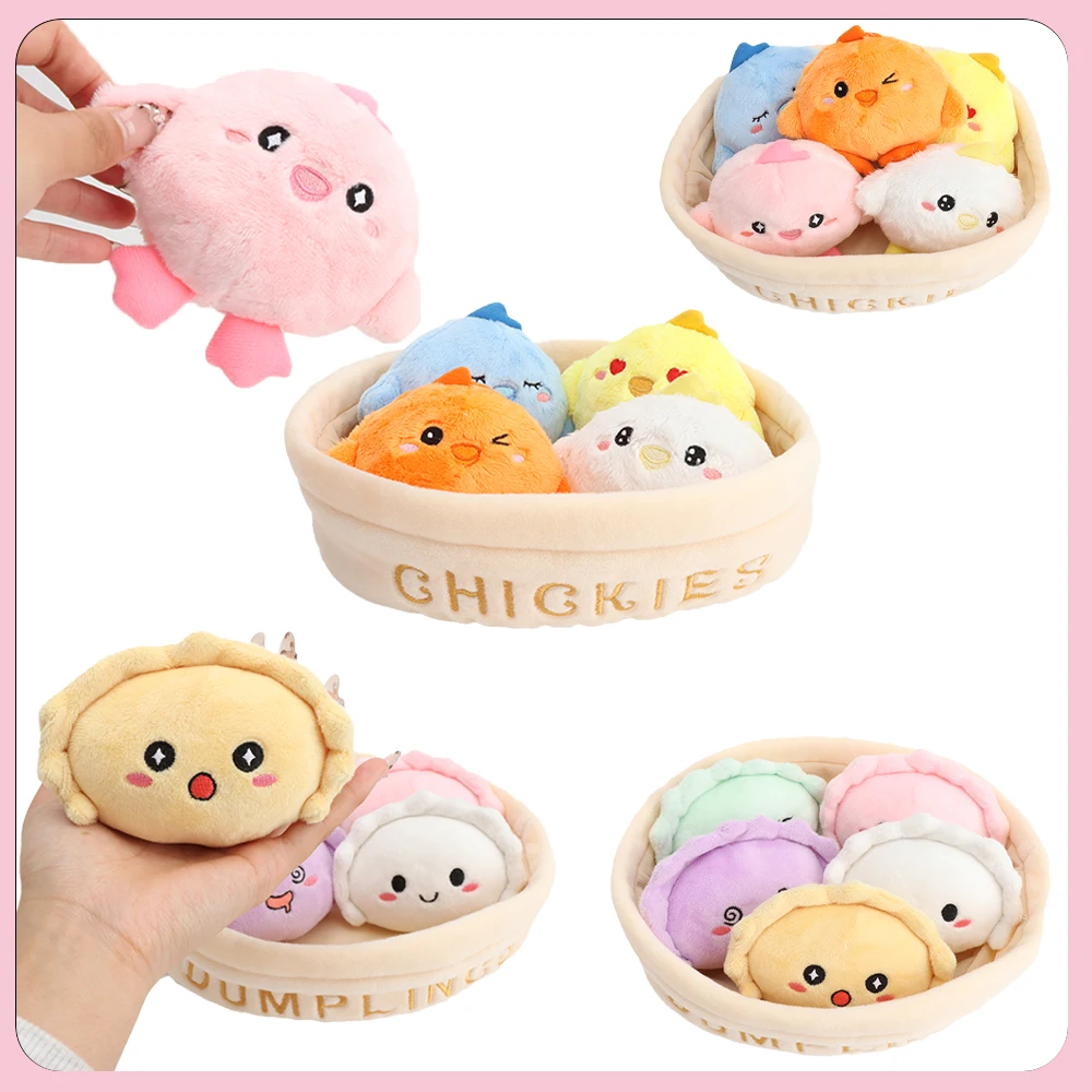 20cm una cesta de pollo de colores y bolas de masa de colores juguetes de peluche cinco pollitos expresivos en la cesta juguetes para niños regalos de cumpleaños