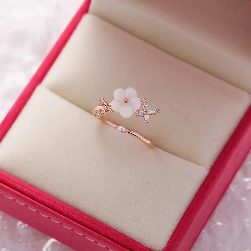 Zarte Kristall-Zirkon-Ringe für Frauen, süße Blume, Blatt, Schmetterling, verstellbare offene Ringe, Hochzeit, Verlobung, Schmuck, Geschenk – Detail 14