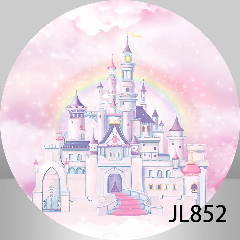 Pink Boken Rainbow Castle Round Backdrop Cover for Princess Girls Newborn Cake Smash Baby Shower 1st Birthday Party Backgrounds