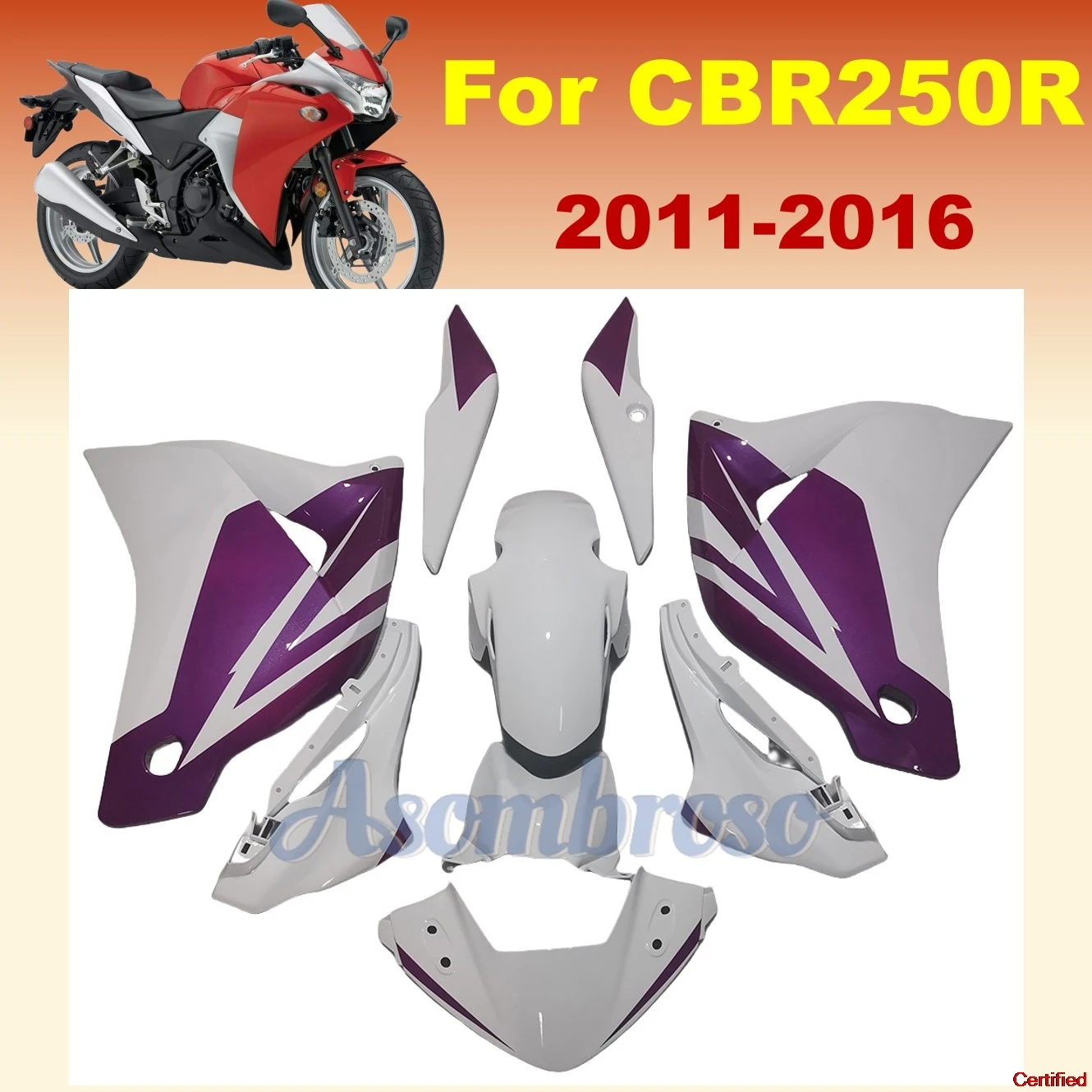 Purple white Bodywork Set for CBR250RR CBR250R 2011 2012 2013 2014 2015 2016 CBR 250R Motorcycle Fairing Shell Cover