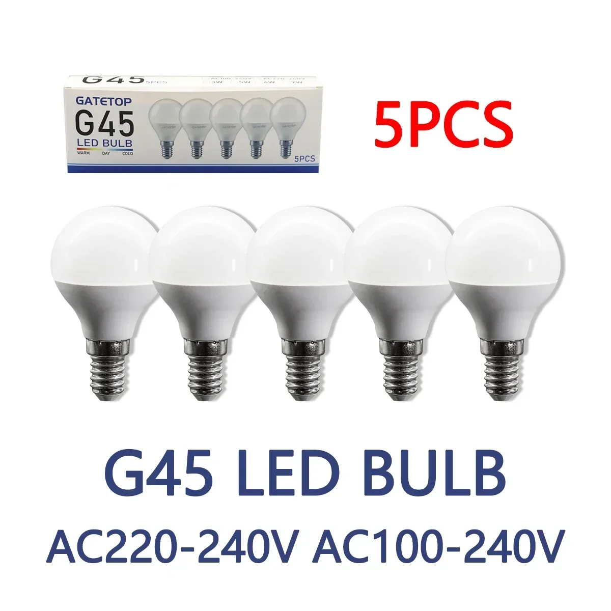 5-Pack 3W 5W 6W 7W G45 E14 LED Light Bulb  AC 220V 110V 120V POWER Eco-Friendly Mini Lamp Non-Flicker 3000K 4000K 6000K Bulb