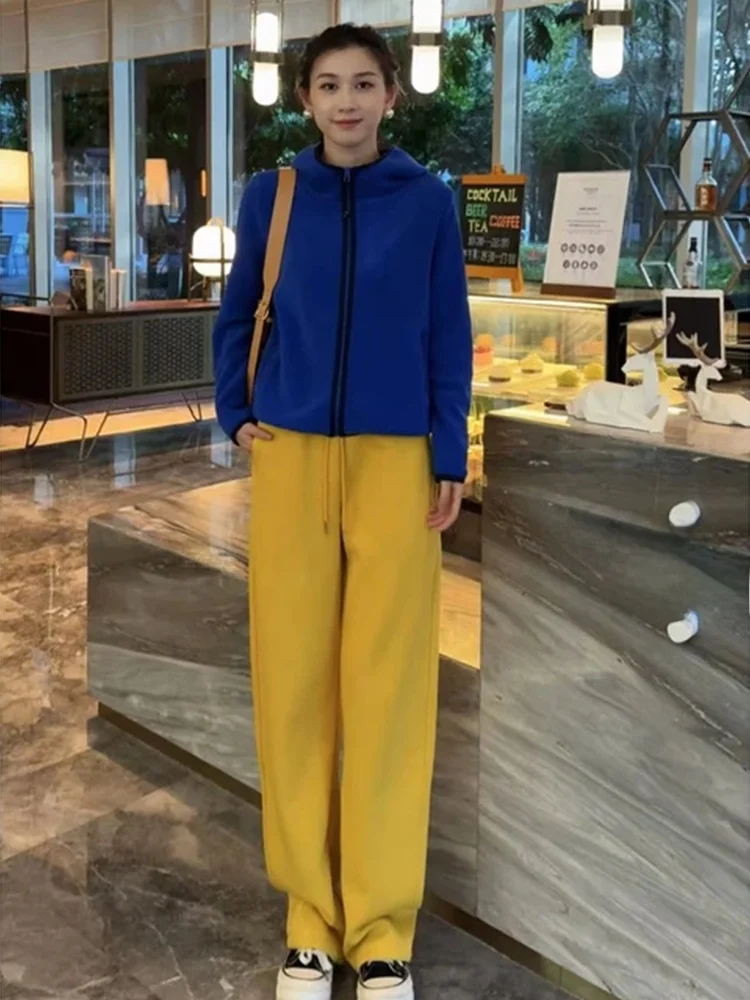 

Faionable Chic Hat Design Long Sve Women's Set High Waist Straight Leg Pants Two Piece Combination Autumn Winter New Arr...