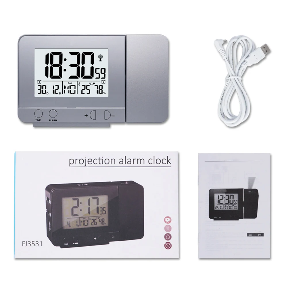 

Led Clock Multi-Function Alarm Clock Temperature Display for Home Office School (Silver, No )