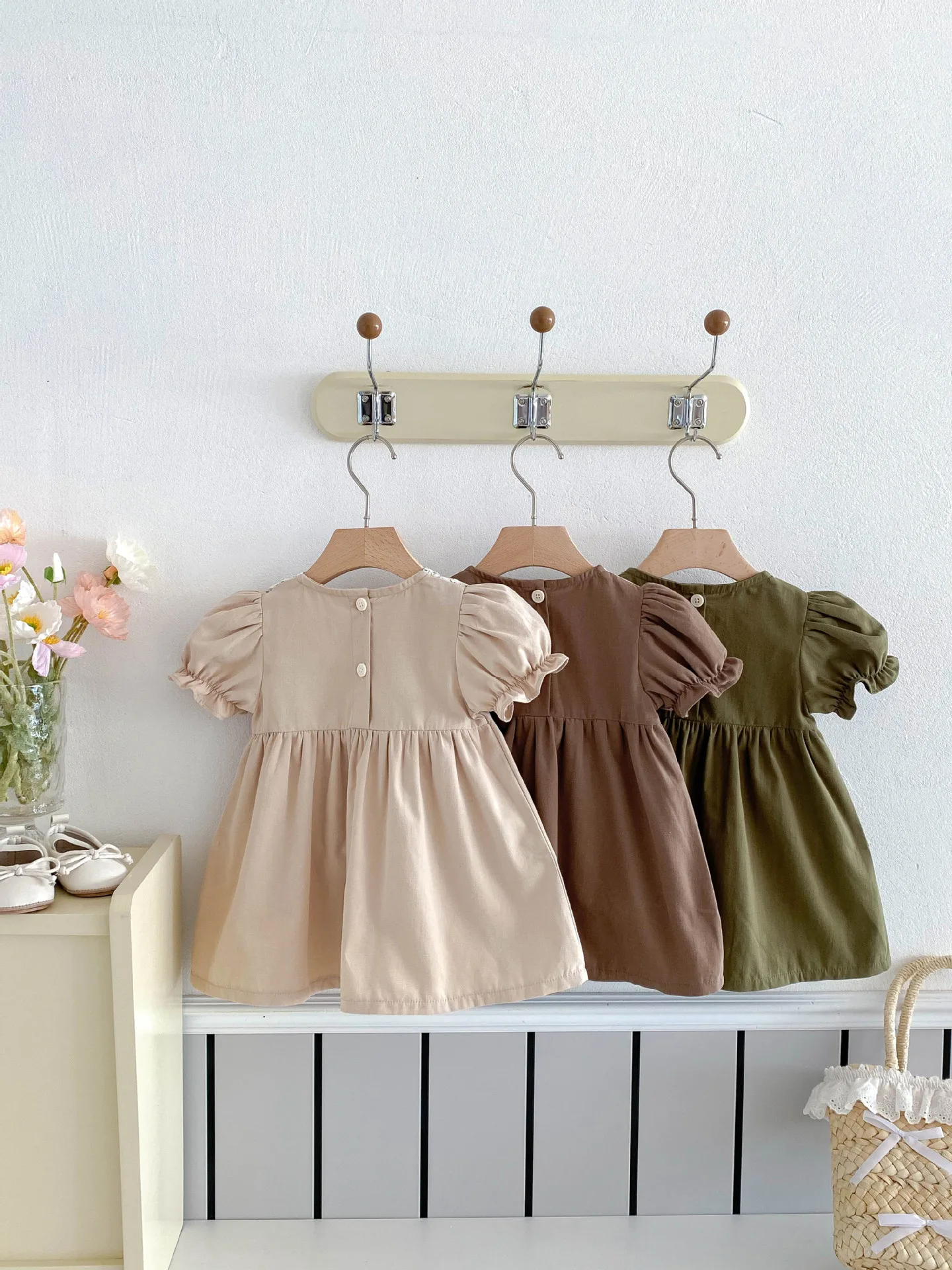 9m -4T ملابس الفتيات فستان أطفال بياقة زهرية للفتيات فساتين أطفال على شكل حرف A ملابس بناتي لطيفة