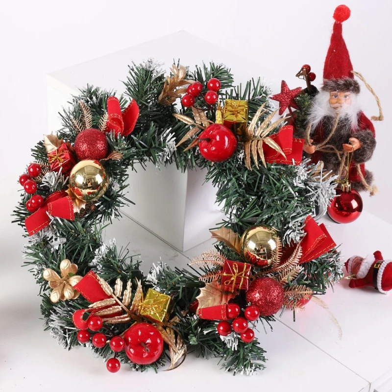 30/40CM Christmas Wreath LED Red Berry Pinecone Cone Flower Garland Merry Christmas Decoration Xmas Hanging Ornament Pendant