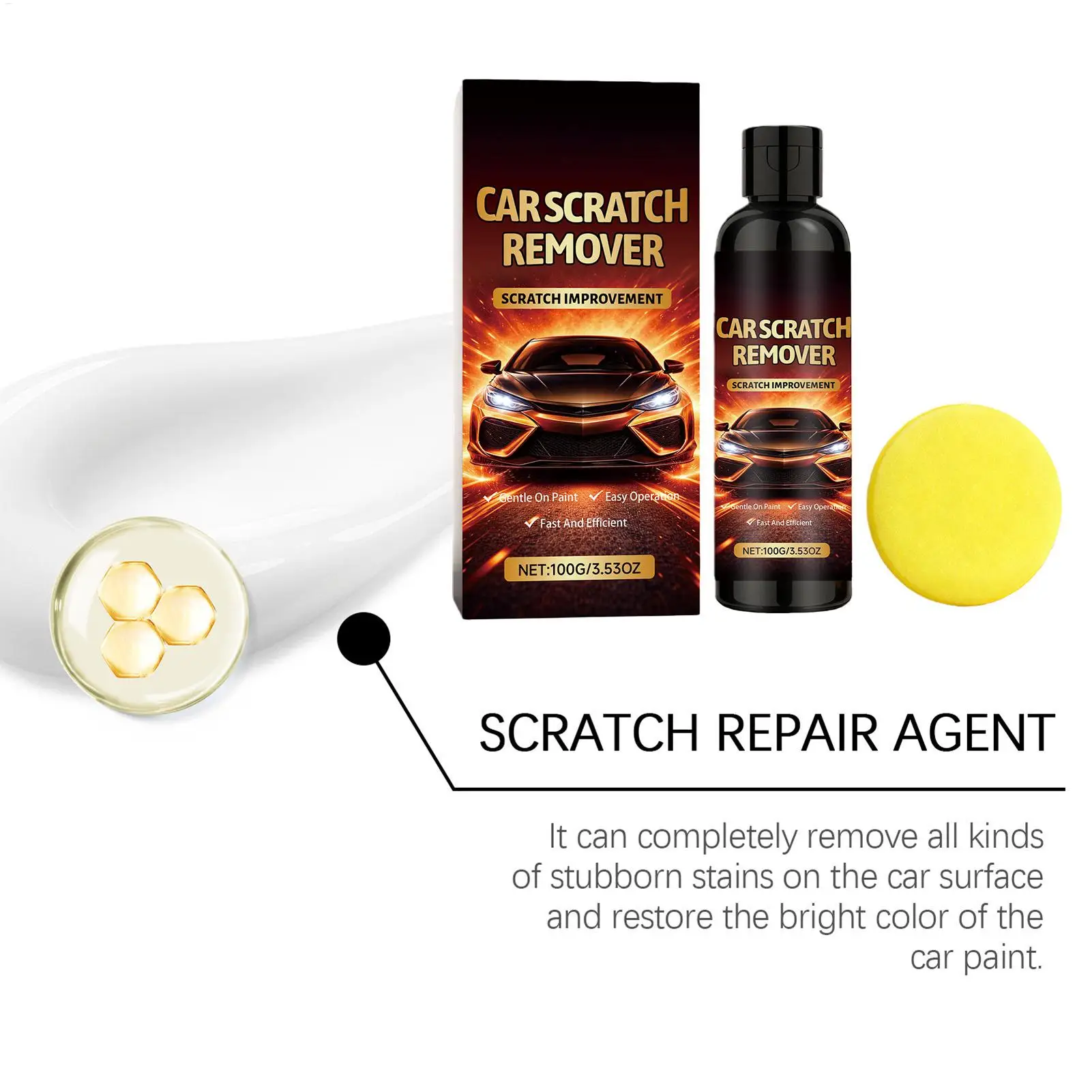 Car Scratch Remover 100g Polishing Compound Restorer With Sponge Scratch Remover Cars For Light Oxidation Water Spots Paint