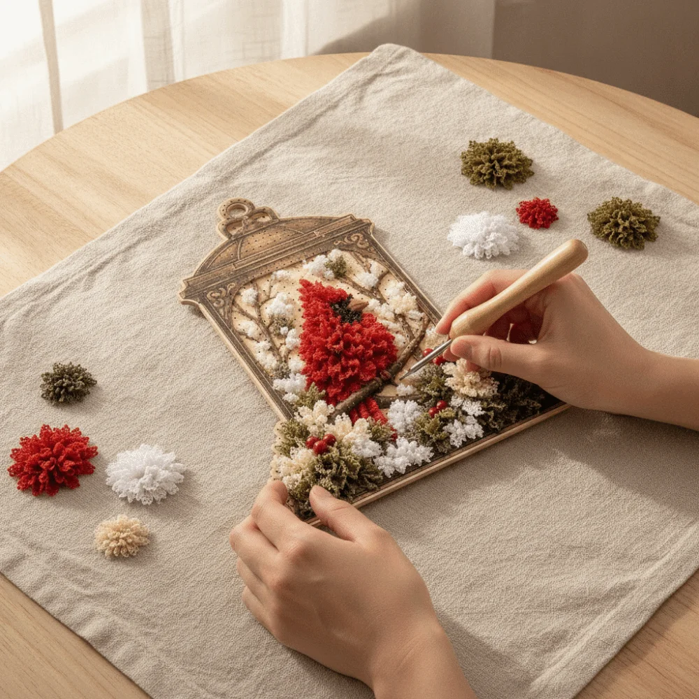 No Sewing Fabric Poke Art Easy Make Thick Board Needle Craft Kit Stereo Visuals Included Stand Bird Ornament DIY Bedroom Accent