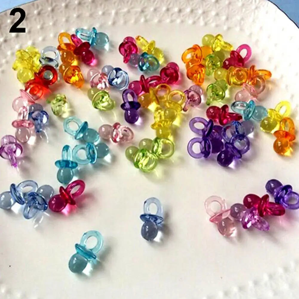 50Pcs/Set Mini Acrylic Pacifiers Pendant Transparent Mini Baby Shower Cake Decoration Pacifiers Party DIY Jewelry Accessories