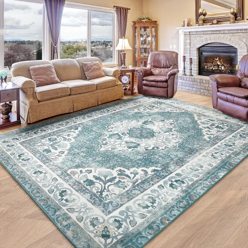 

Memory Foam Rugs for Bedroom, Vintage Distressed Floral Medallion Print Indoor Floor Carpet Rug for Bedside Dining Room Decor