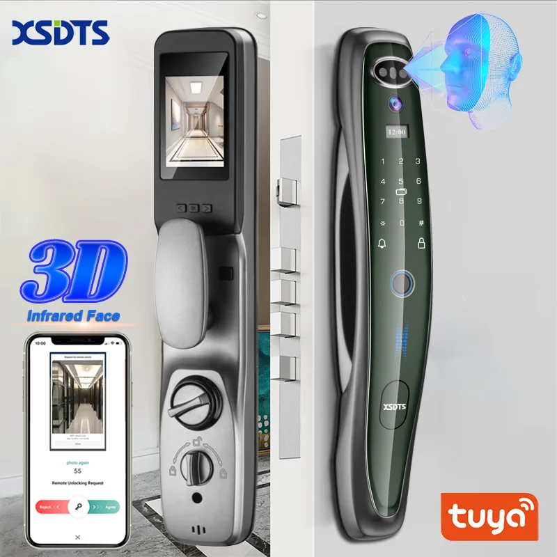 Tuya Smart 3D Face Door Lock Sicurezza Face & Camera Monitor Impronta digitale intelligente Password Sblocco chiave elettronica biometrica