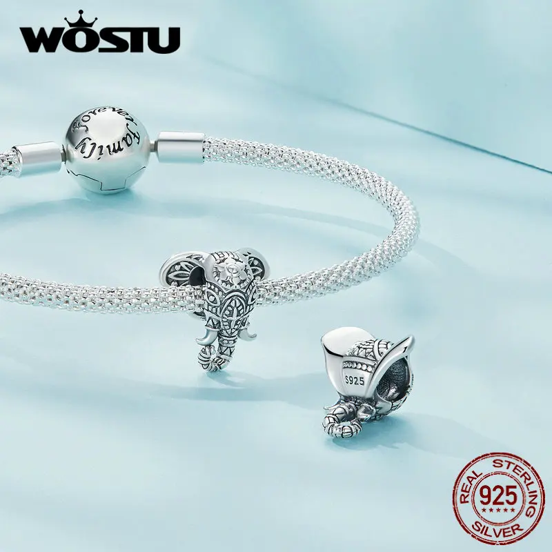 WOSTU-Colgante de Plata de Ley 925 con diseño de la Torre Eiffel, abalorio de elefante estilo Retro de la Torre Eiffel del mundo de viaje