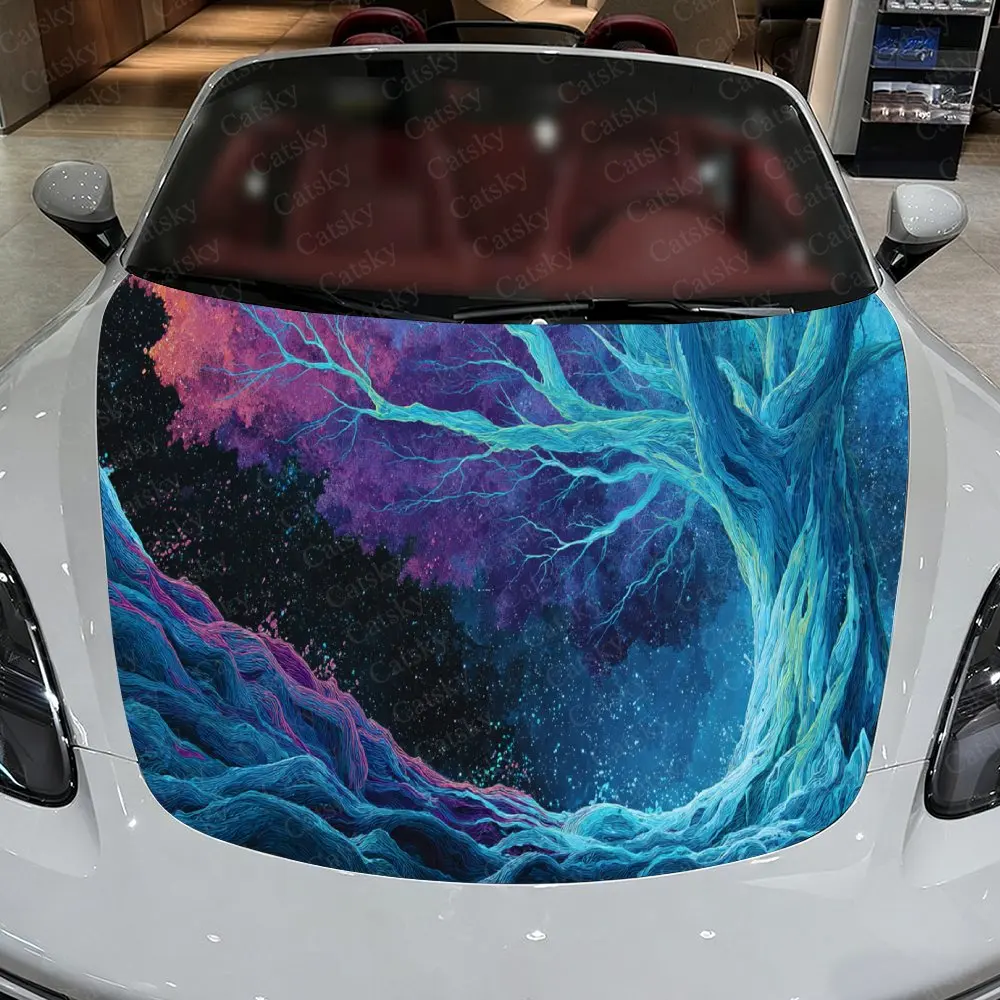 

Enchanting Nebula Tree Car Hood Stickers - Self-Adhesive, Waterproof and Durable Vinyl Wrap, Decorate And Protect Your Car - The