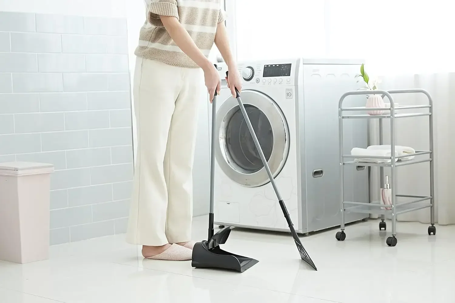 

[Must Have, Premium Quality!]Black One Click Smart Dustpan And All Surface Silicone Broom Squeegee Sweeps Dust Pet Hair Liquids