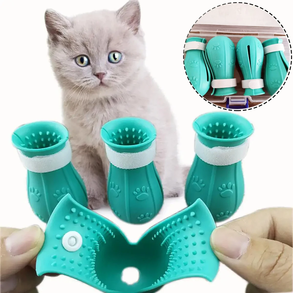 

Adjustable Silicone Anti-scratch Cat Foot Shoes for Grooming Bath Washing Claw Paw Cover Protector Silicone Pet Grooming Tools