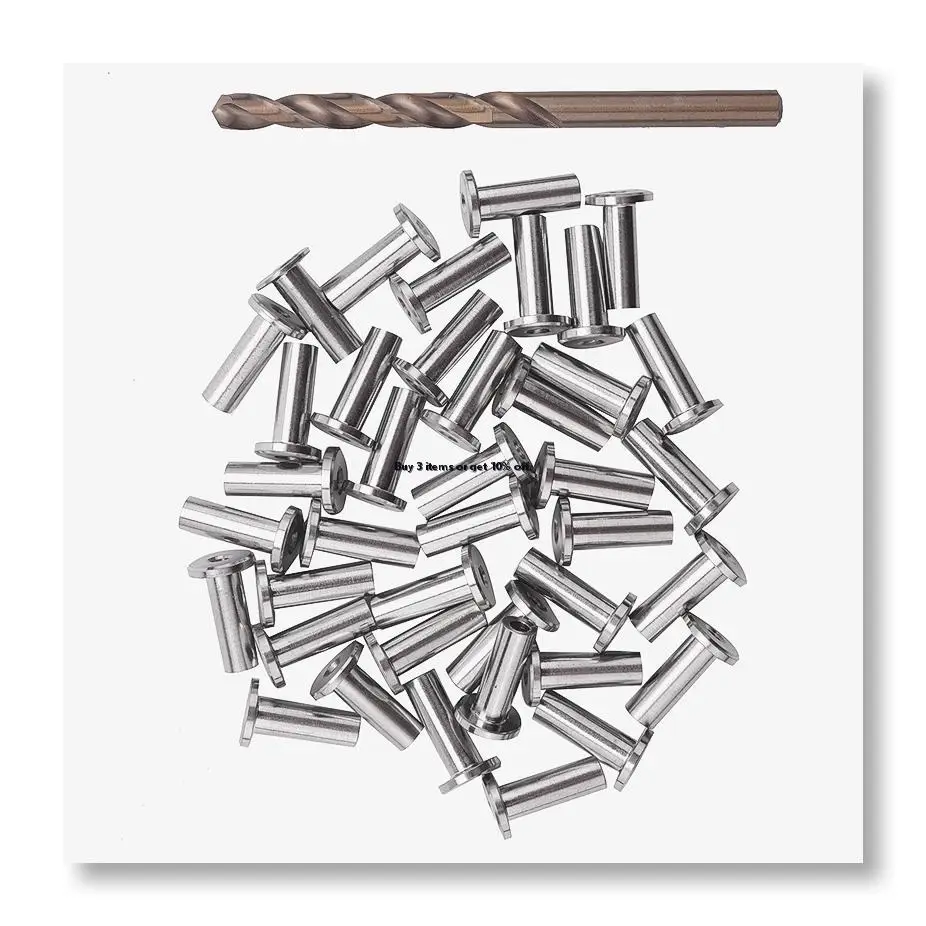 ✼40 Pack T316 Stainless Steel Protector Sleeves For 1/8 inch Wire Rope Cable Railing DIY Balustrade with 1Pc Drill Bit