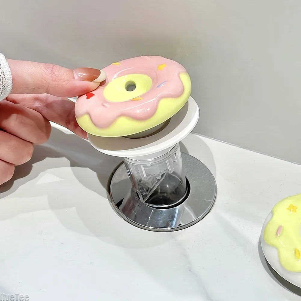 Cute Porcelain Donut Shaped Basin Sink Drain Stopper Press Type Shower Strainer Cover For Bathroom Home Decor Accessories