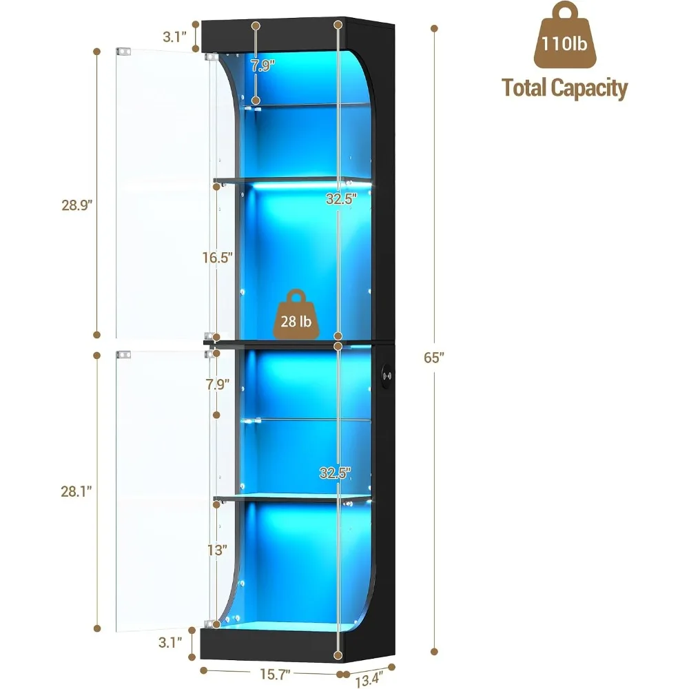 Glass Display Cabinet 4-Tier Showcase with RGB Lights Black
