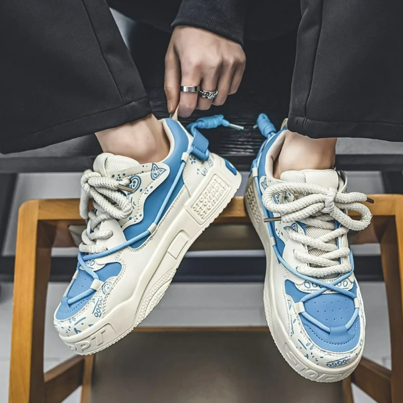 Zapatos de skate a la moda, Zapatillas de deporte para hombre, zapatos transpirables para correr, calzado informal de malla para exteriores, zapatos vulcanizados con cordones para hombre, Zapatillas