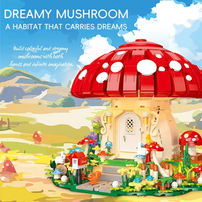 크리 에이 티브 워크샵 버섯 집 빌딩 블록-1296 Pcs STEM 세트, 어린이를위한 DIY 교육 장난감 생일 선물 ​   성인