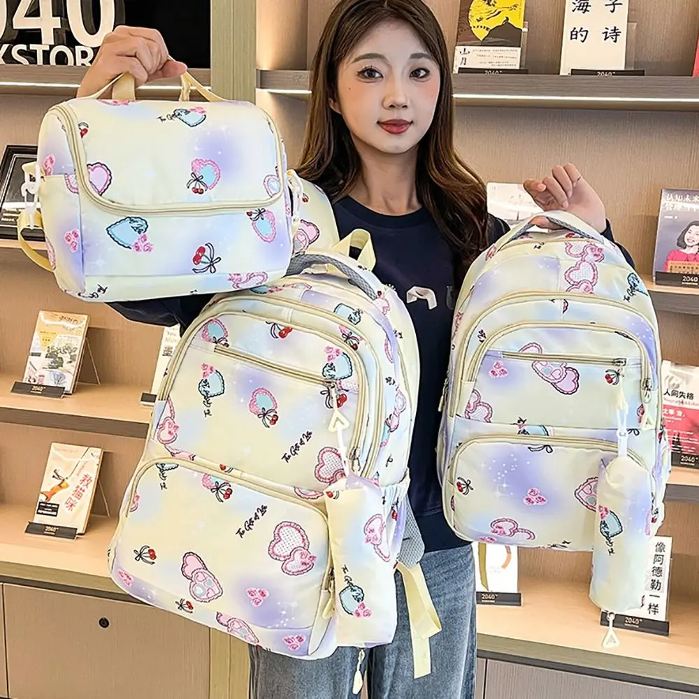 Creative Multicolor 3-in-1 School Bag Large Capacity Flower Printed Crossbody Bag Nylon Multi-Function Backpack Set Unisex