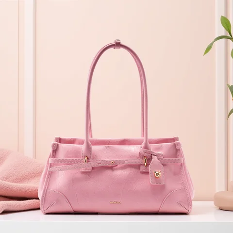 Pink Saffiano Leather Crossbody - 2025 Summer Tote with Chain Strap Faux Leather Satchel for Commuting & Travel
