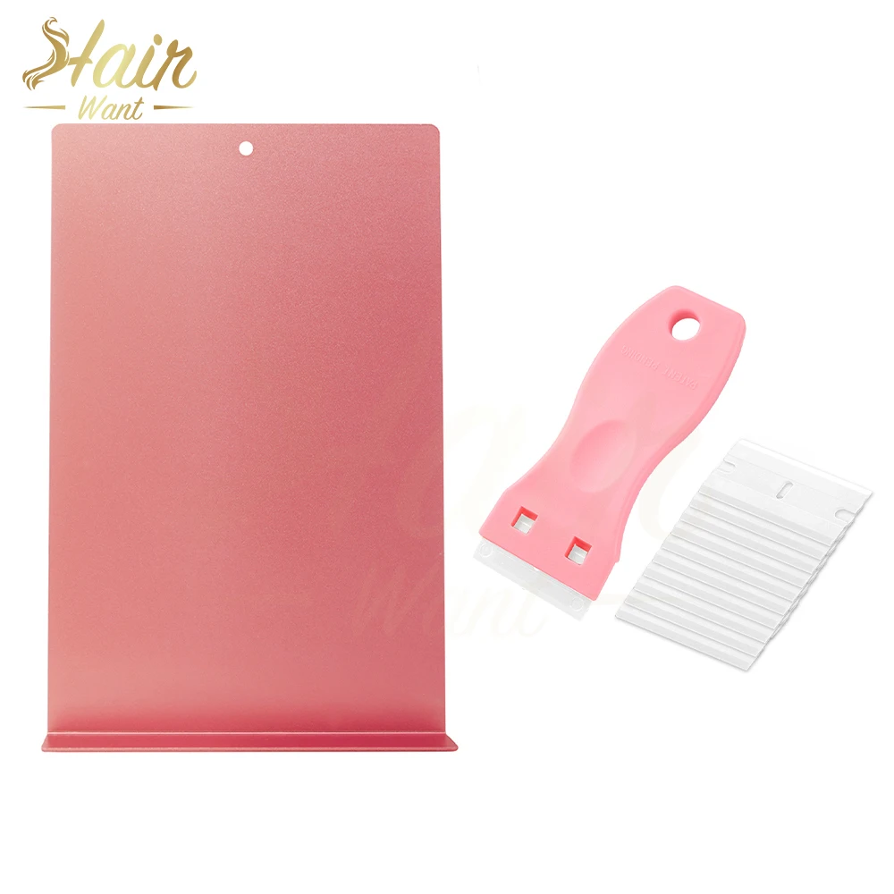 Hair Want Hair Extension Tape Glue Removal Scraper Kit with Remover Backing Board Replacement Blades for Tape In Extensions