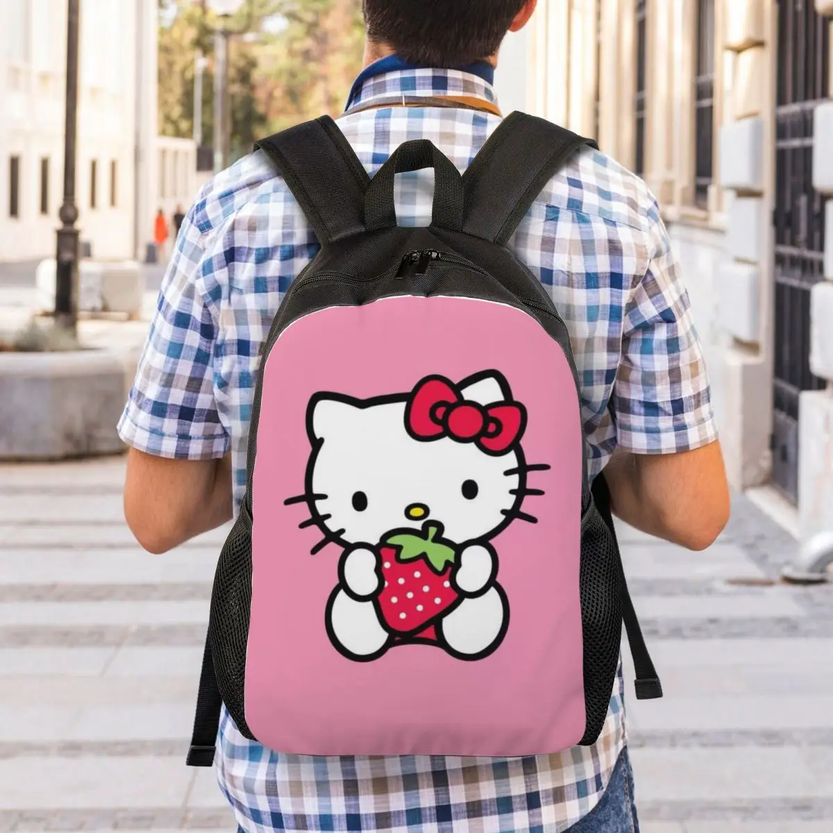 Custom Sanrio Hello Kitty Backpack for Girls Boys Cartoon College School Travel Bags Men Women Bookbag Fits 15 Inch Laptop