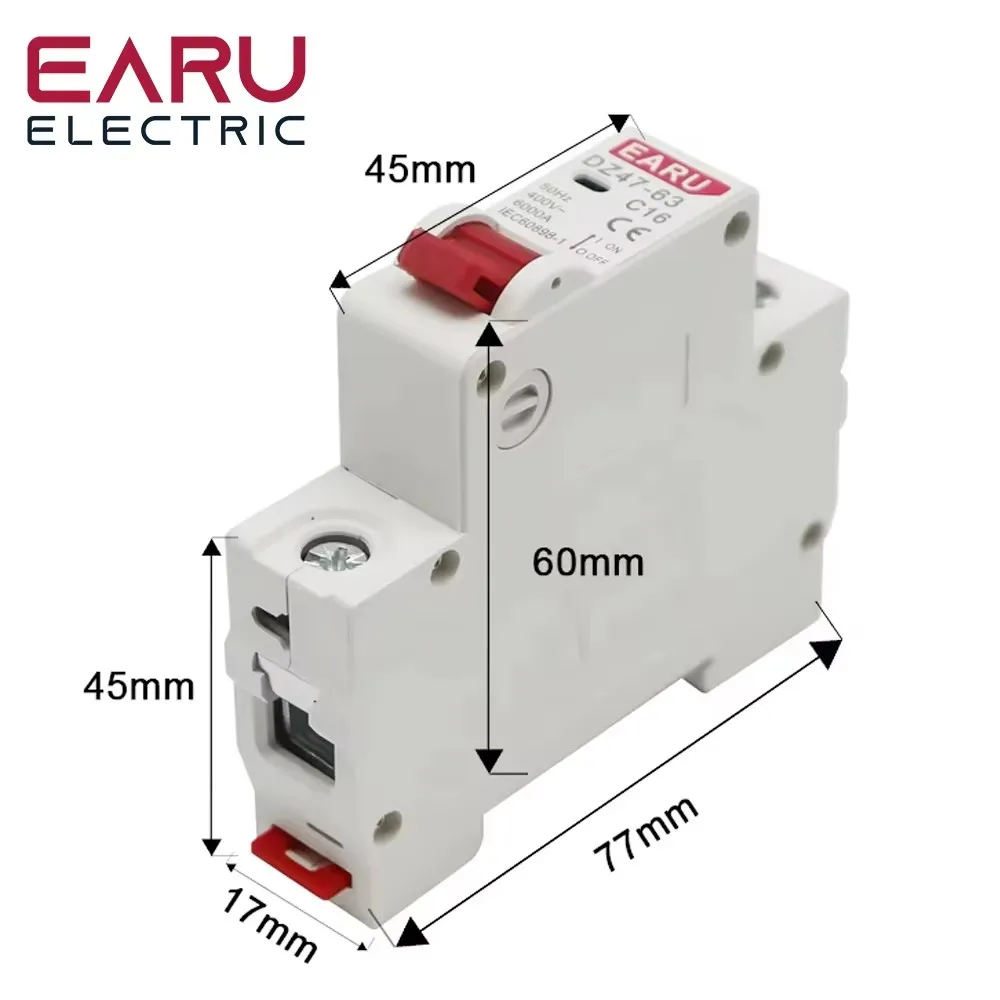 1P DZ47-63 3A 6A 10A 16A 20A 25A 32A 40A 50A 63A AC 230V 400V Short Circuit Overload Protection Switch MCB Min Circuit Breaker