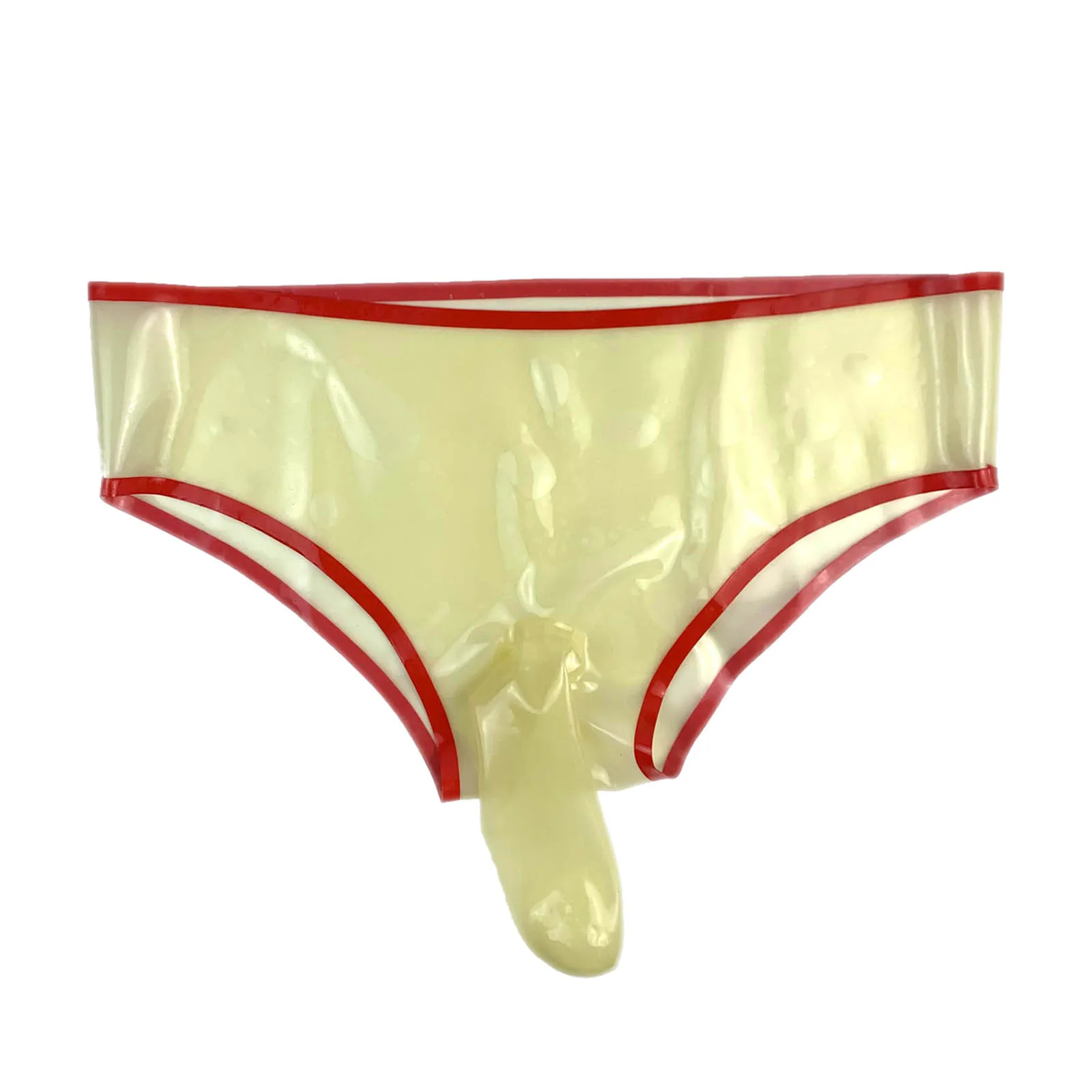 

MONNIK Latex Rubber Male Transparent and Red Trim Briefs Shorts 12cm Sheath Tight Underwear for Fetish Cosplay