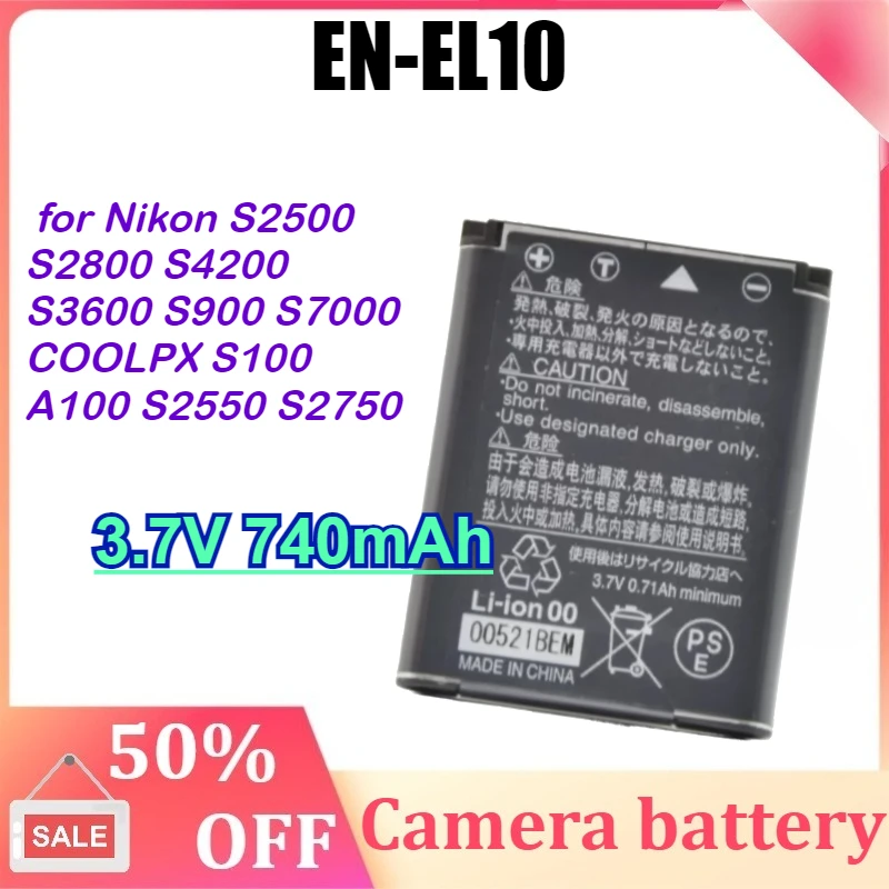 

3.7V 740mAh EN-EL10 Camera Battery for Nikon S2500 S2800 S4200 S3600 S900 S7000 COOLPX S100 A100 S2550 S2750