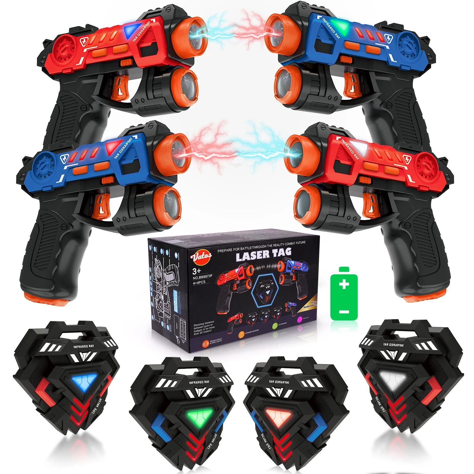 VATOS Laser Tag Guns Set 4x Infrared Mini Laser Tag Blaster for Kids with Badges Indoor Outdoor Game Toy for Age 4+ Boys Girls