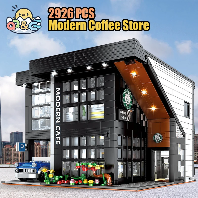 

Building Blocks Modern Coffee Store Model City Architecture Street View Cafe Construction Set Moc Bricks DIY Assembled Toys Gift