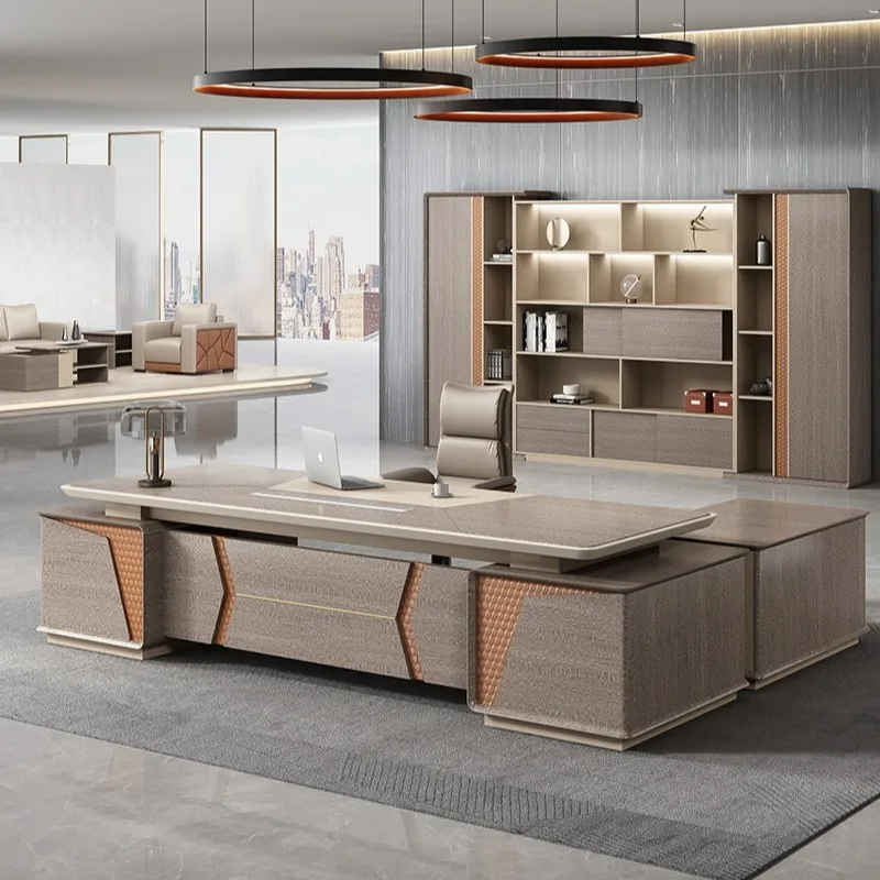 

Премиум-стол для руководителя в стиле лайт-люкс, простой современный атмосферный офисный стол для председателя, большой офисный стол и кресло.
