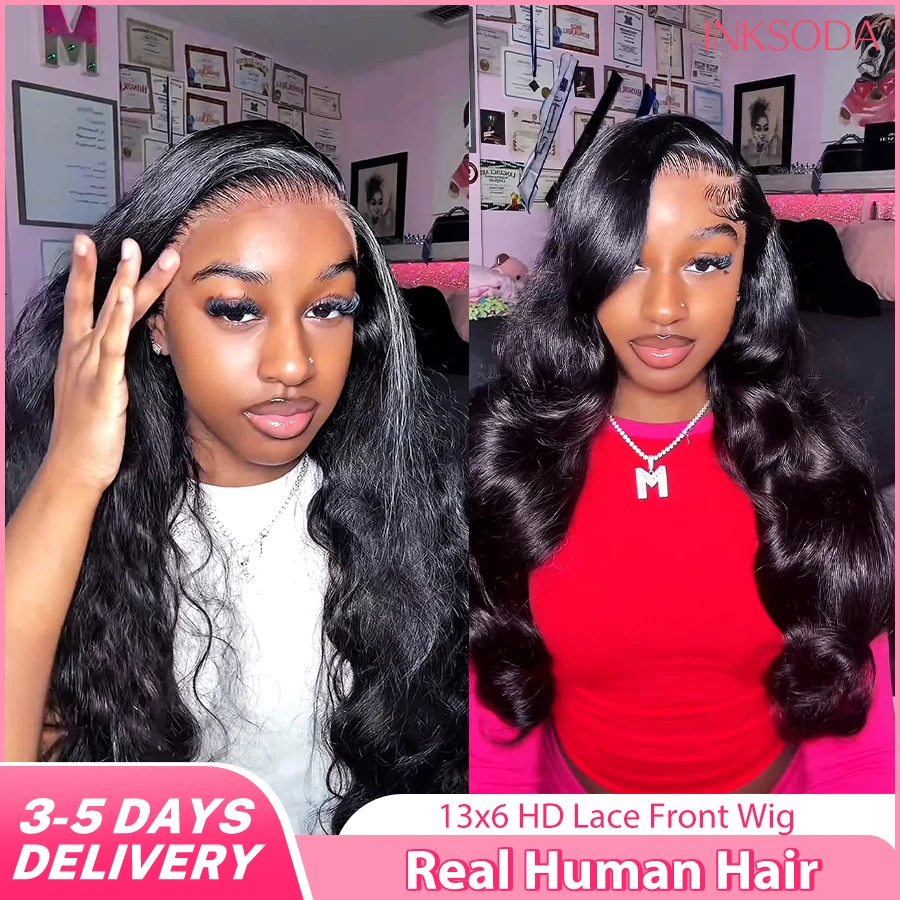 180-220% Density Natural Black 13x6 13x4 HD Transparent Lace Front Human Hair Wigs Body Wave Human Hair Wig 40 Inch #1B Wigs For Natural Look Human Hair Wigs For Women Water Wave Brazilian Pre-Plucked Prebleached Black Wig Promotional Sale