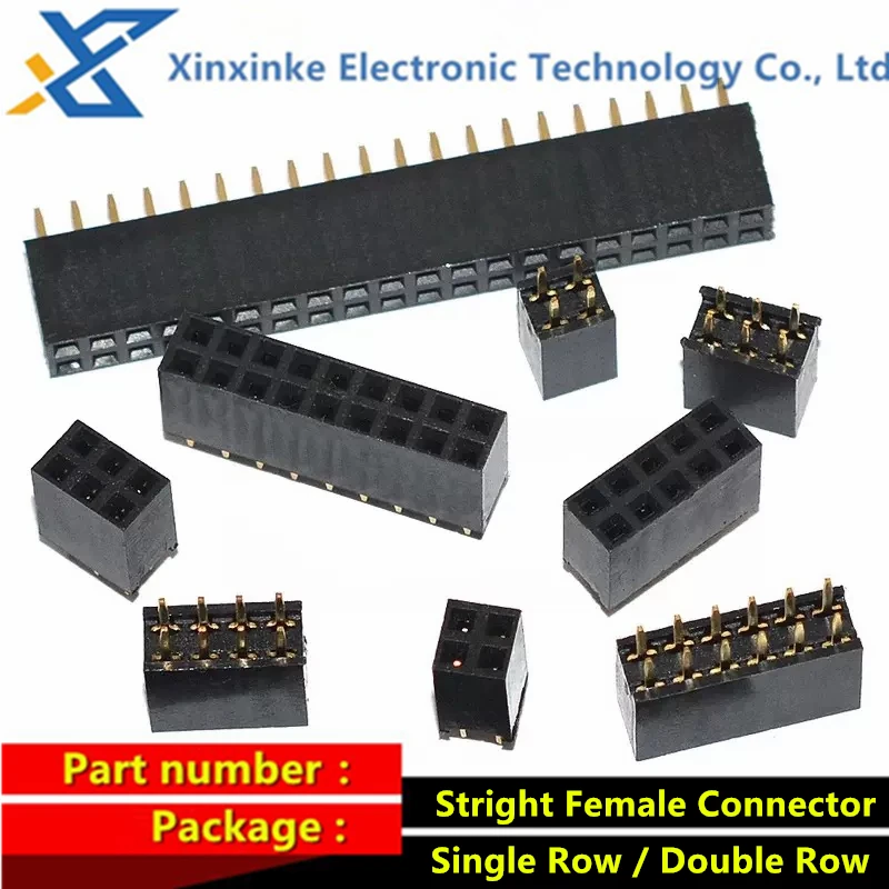 

2.54mm Stright Female Double Row Pin Header Strip PCB Connector Header Socket 2~40PIN 2/3/4/5/6/7/8/10/12/14/15/20/40P Pin