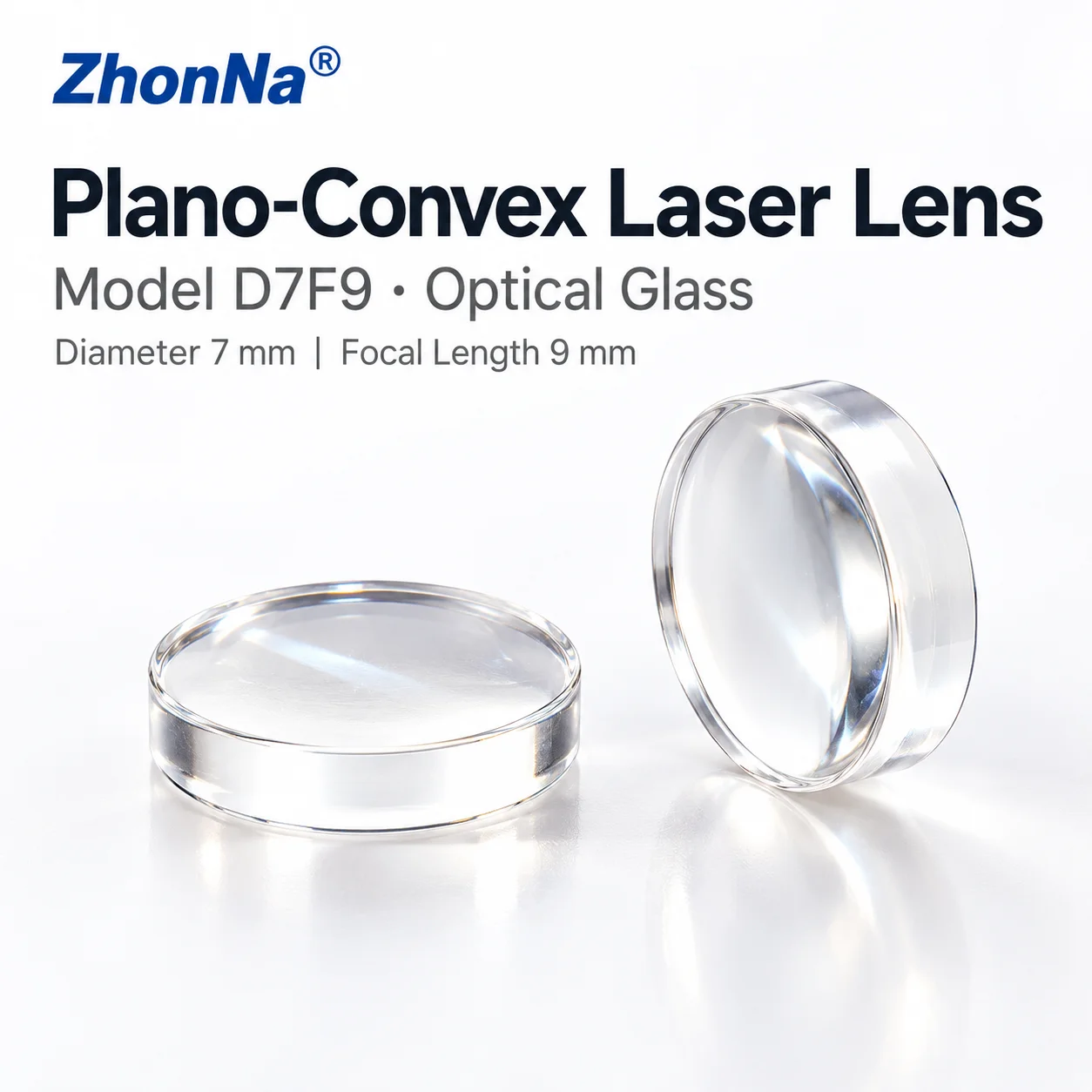 ZhonNa D7F9 7mm 9mm Spherical Plano Convex Laser Focusing Lens Optical Glass Tool Parts for DIY Laser Engraver Cutter Module