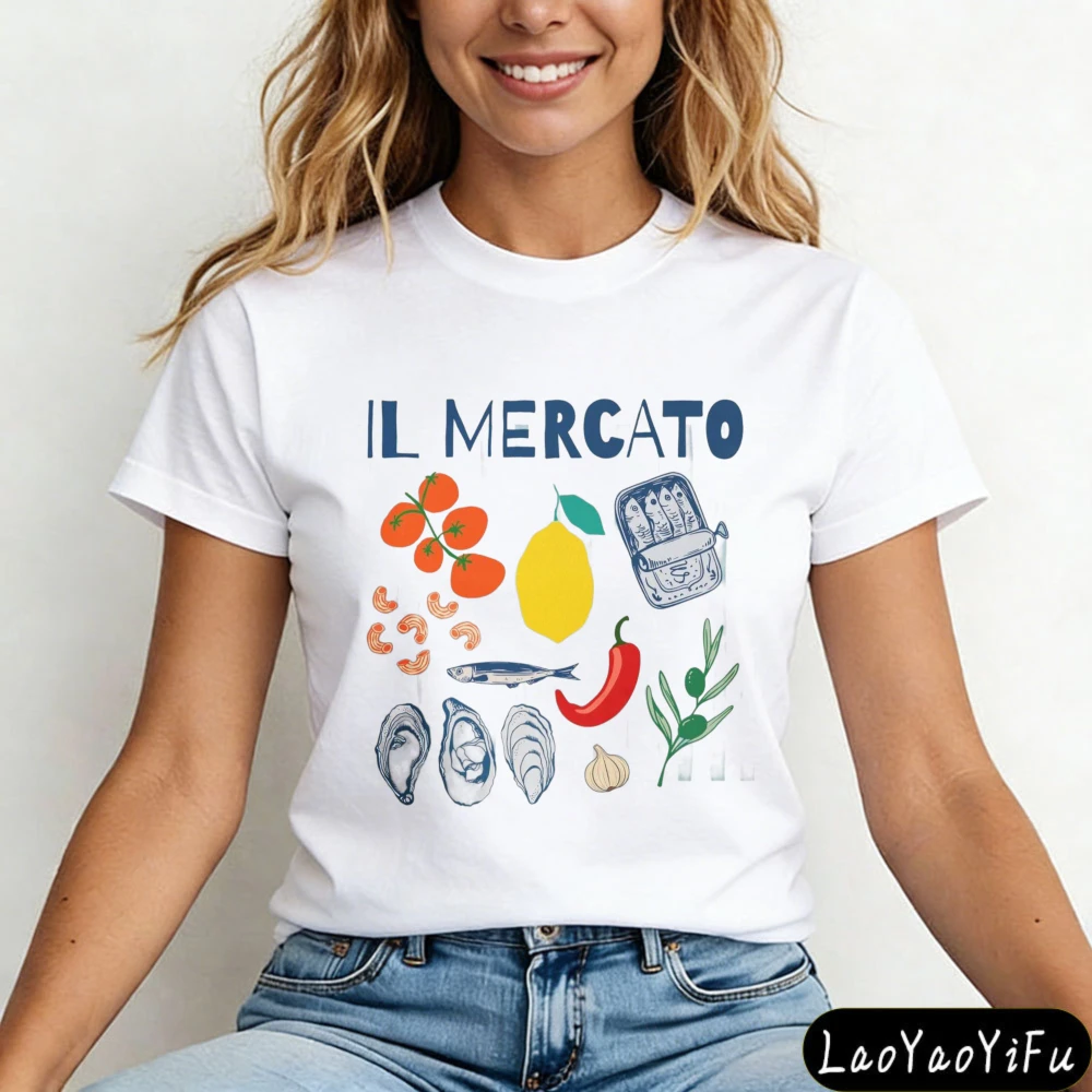 Italian Market Shirt Italian Vacation Clothing Italy Travel T-Shirt Italy Aesthetic Amalfi Coast Tee Summer Souvenir Women Shirt