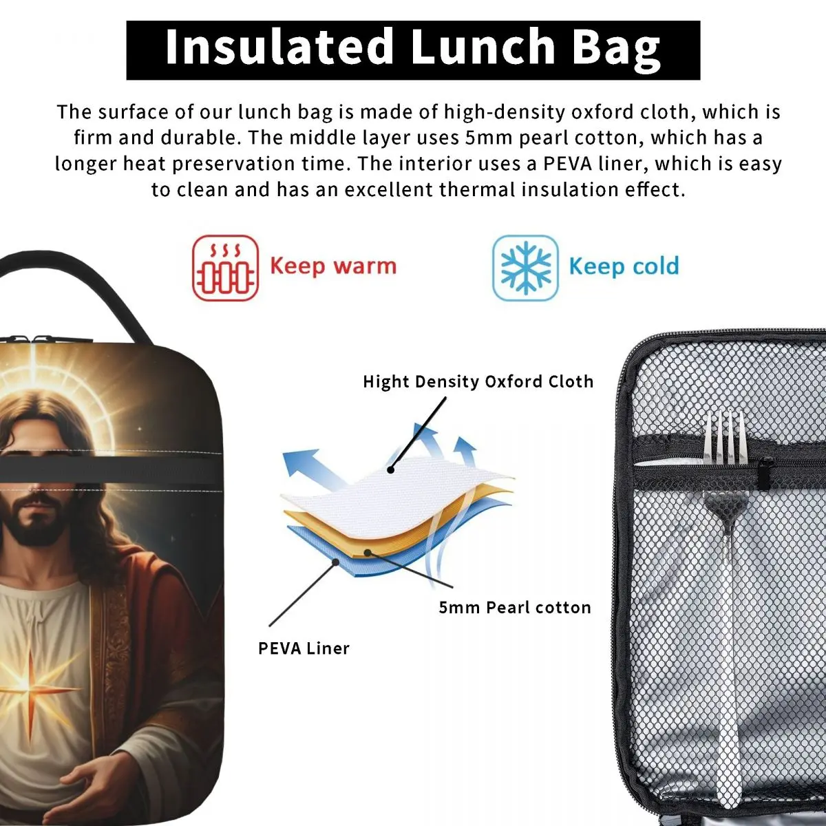 Boîtes à lunch avec croix catholique, Jésus-Christ, Faith Merch, Religieux, Christianisme, Saint Lunch Food Box, Refroidisseur thermique, Bento Box, Nouveau