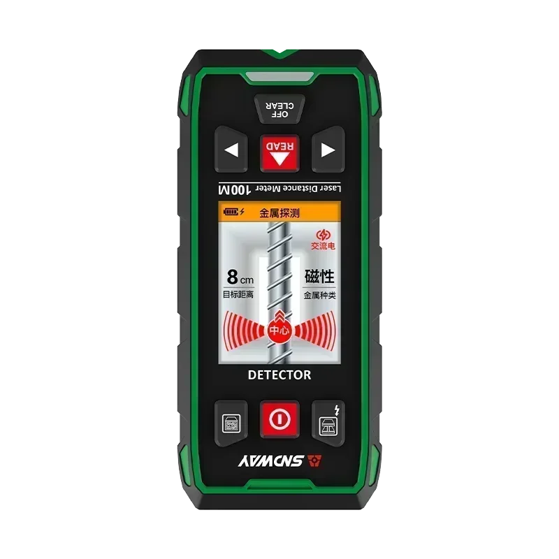 393ft/120M Laser Measurement SW-6100GT Laser Measurement Tool，SNDWAY 5-in-1 Wall Scanner Metal Wood Stud Live Cable Detector