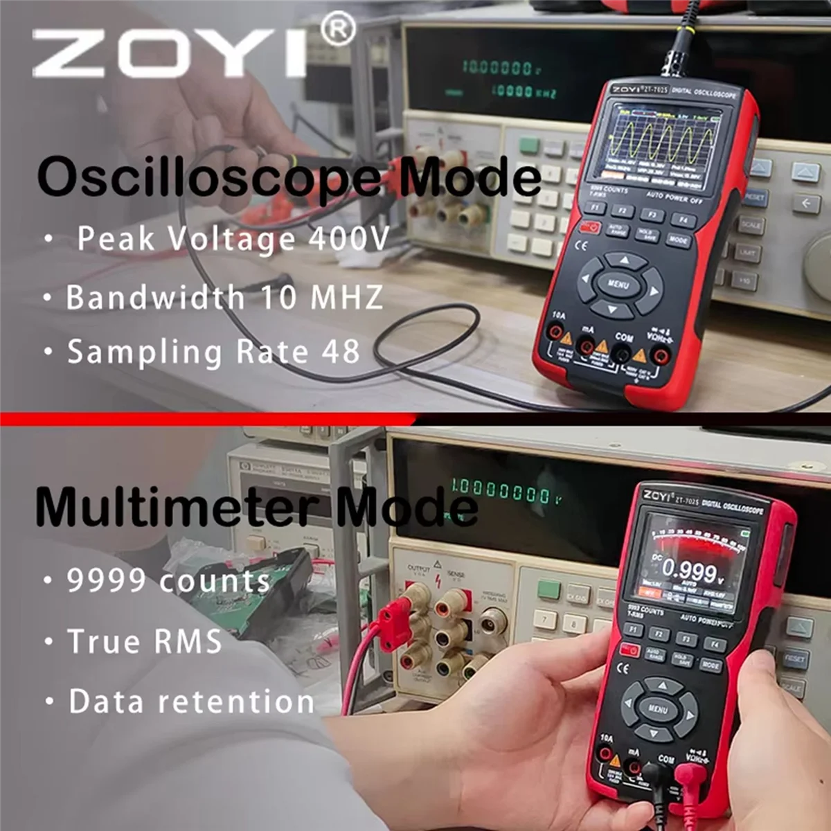 ABNP  ZT702S Digital Oscilloscope Multimeter Transistor Tester 50MHz Bandwidth 280MS Sampling Rate Support Waveform Storage